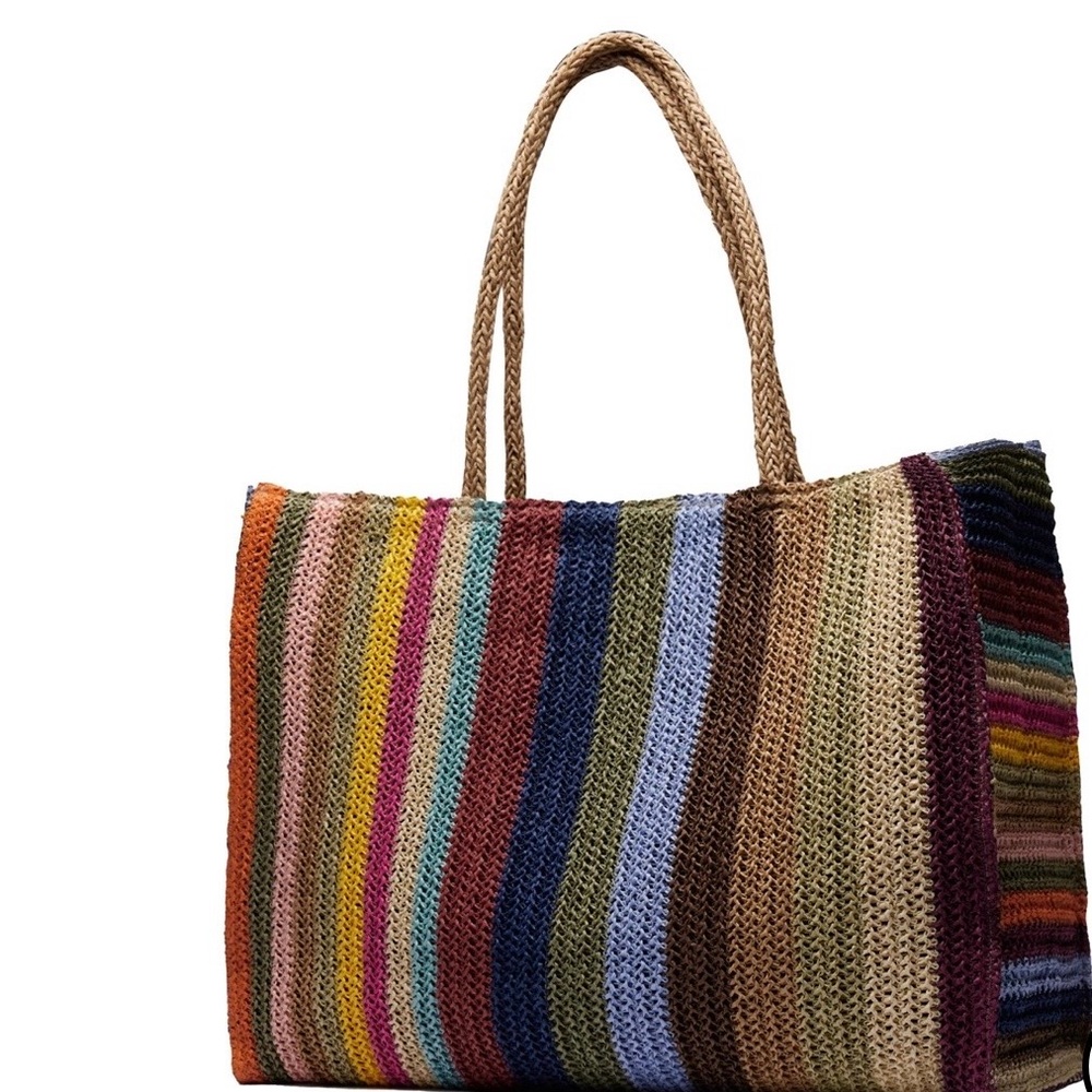 Monterey Multistripe Woven Tote with Rope Handles